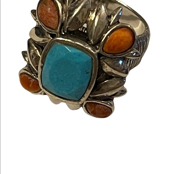 Vintage sterling silver large chunky navajo Turquoise & Spiny Oyster Ring - Picture 10 of 14